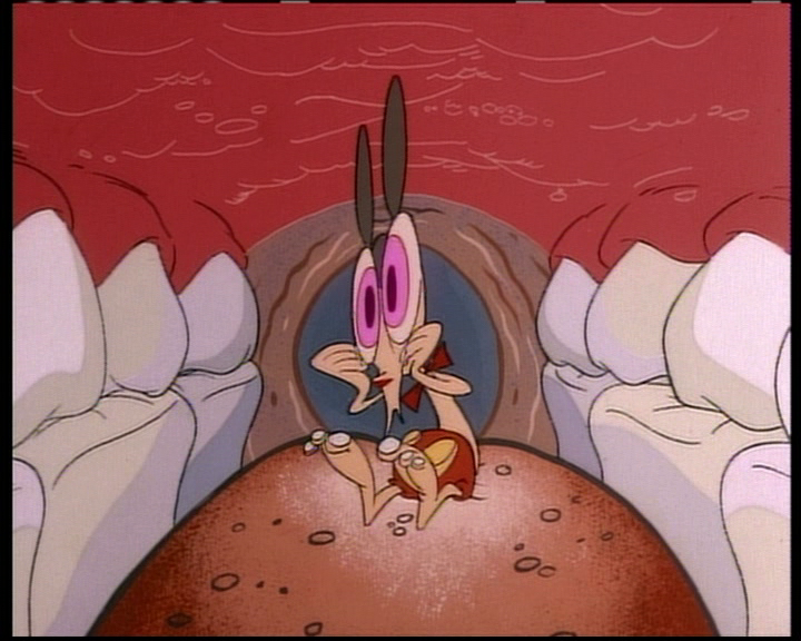 Plays when Stimpy is shocked after Mrs. Pipe says he can chew up Ren.